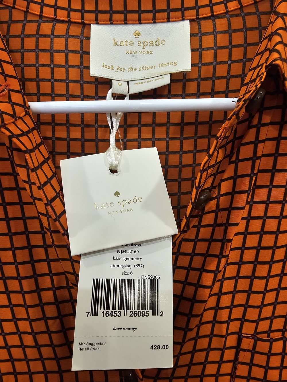 kate spade Orange and Black Checked Long-Sleeve Shirt Dress $110 obo - Picture 2 of 16